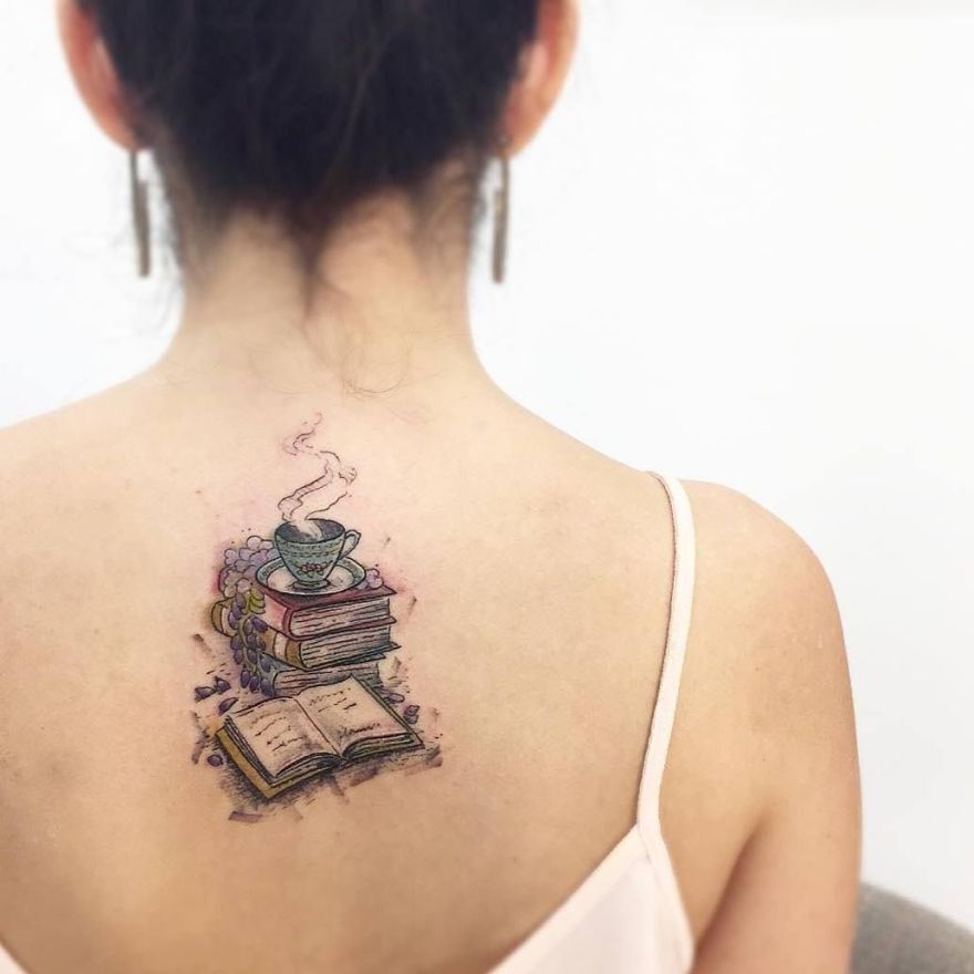 Tattoo uploaded by Allison McCarty  Im really into these stacked books I  think Id prefer color here though  Tattoodo